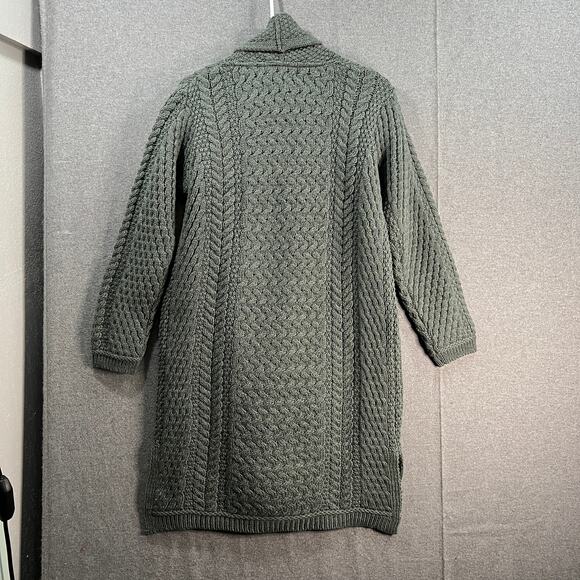 Aran Craft Merino Wool Oren Front Long Sweater Cardigan Moss Green Size Small - Picture 2 of 12